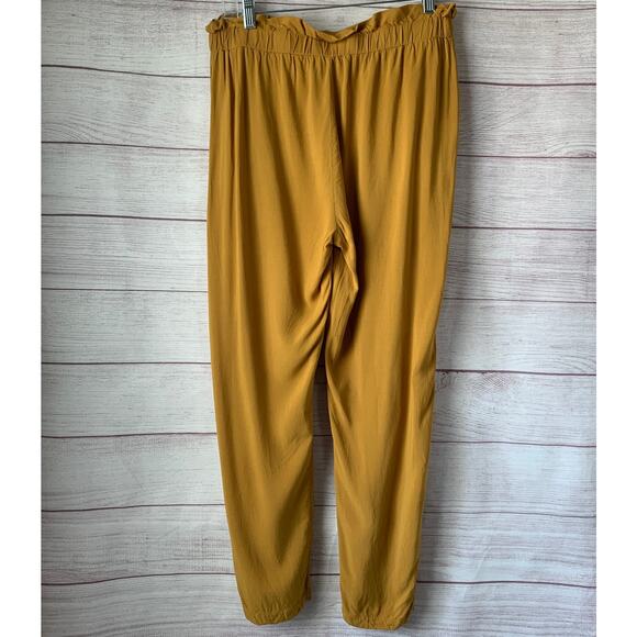 Ambiance Apparel Mustard Yellow Paper Bag Pants Tie Front Pockets Size Large - Picture 6 of 16
